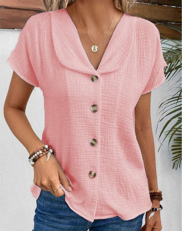 Lightweight Button-Down Blouse with Lapel Collar – Elegant and Versatile