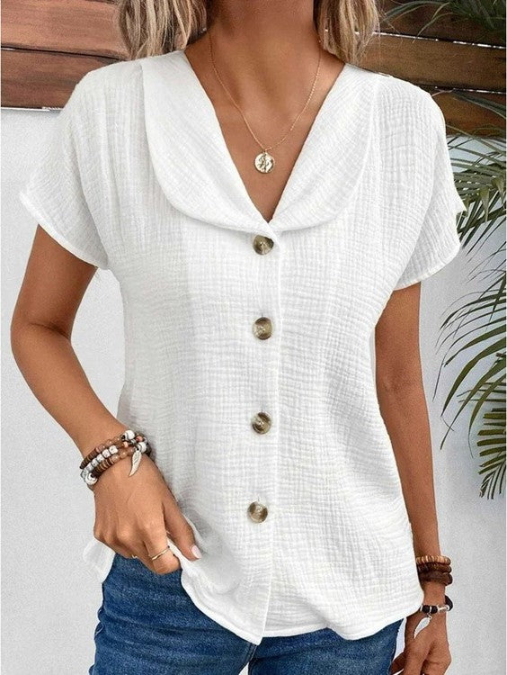 Lightweight Button-Down Blouse with Lapel Collar – Elegant and Versatile