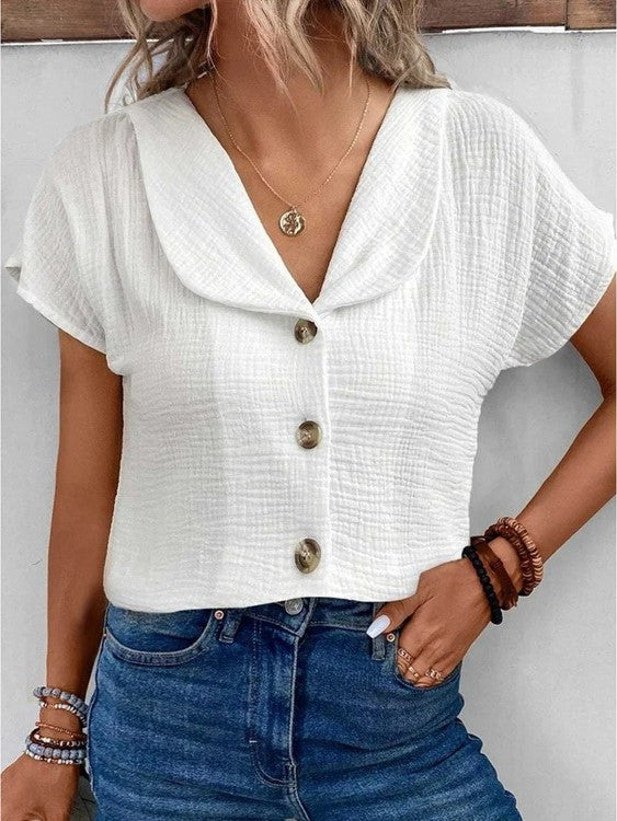 Lightweight Button-Down Blouse with Lapel Collar – Elegant and Versatile