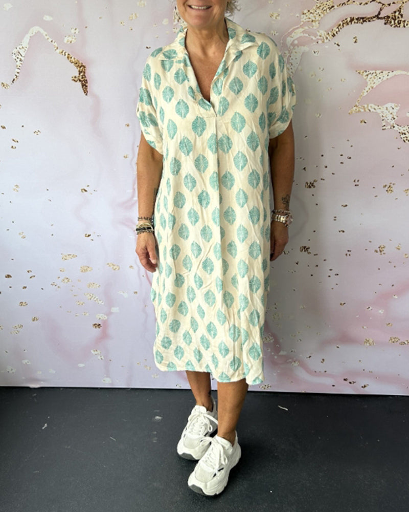 Linen Blend Midi Dress – Lightweight V-Neck Summer Style