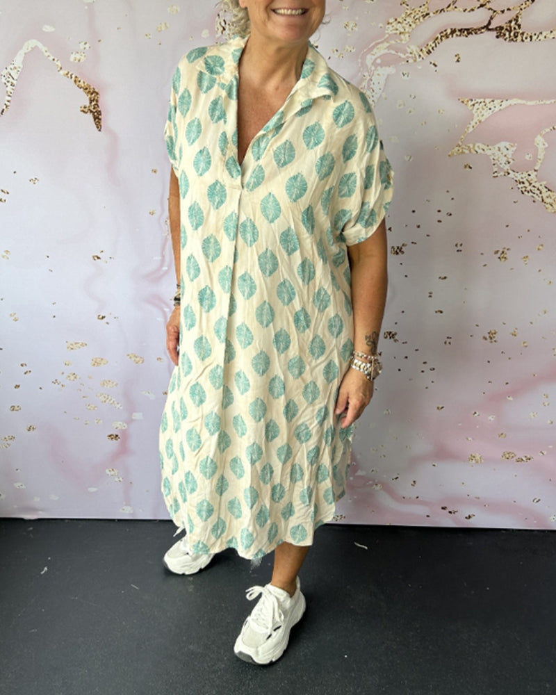 Linen Blend Midi Dress – Lightweight V-Neck Summer Style