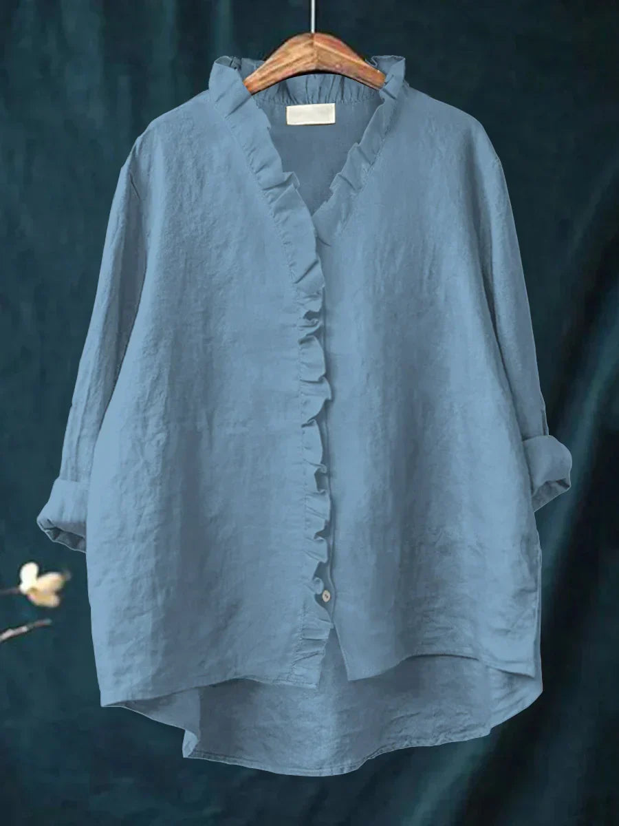 Linen Cotton Ruffle Shirt – Lightweight and Feminine