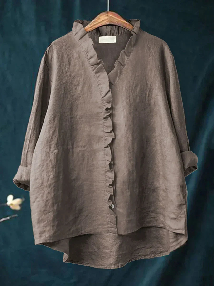 Linen Cotton Ruffle Shirt – Lightweight and Feminine