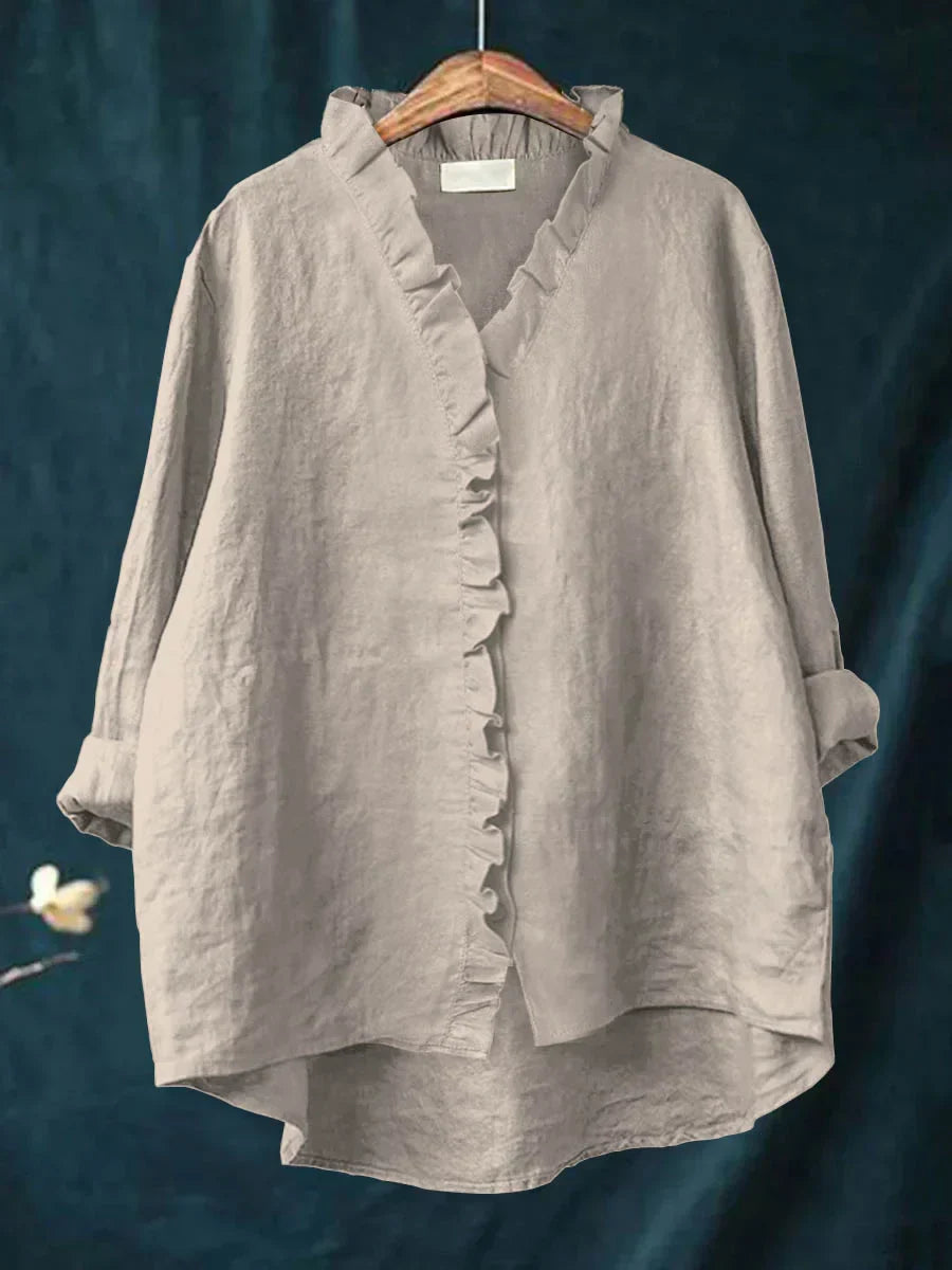 Linen Cotton Ruffle Shirt – Lightweight and Feminine