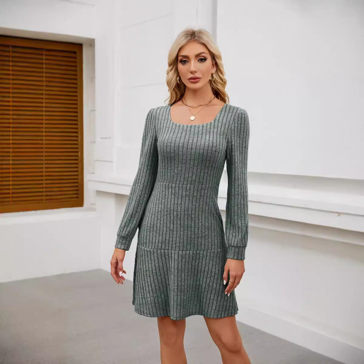 Long Sleeve Square Neck Mini Dress – Flattering and Stylish