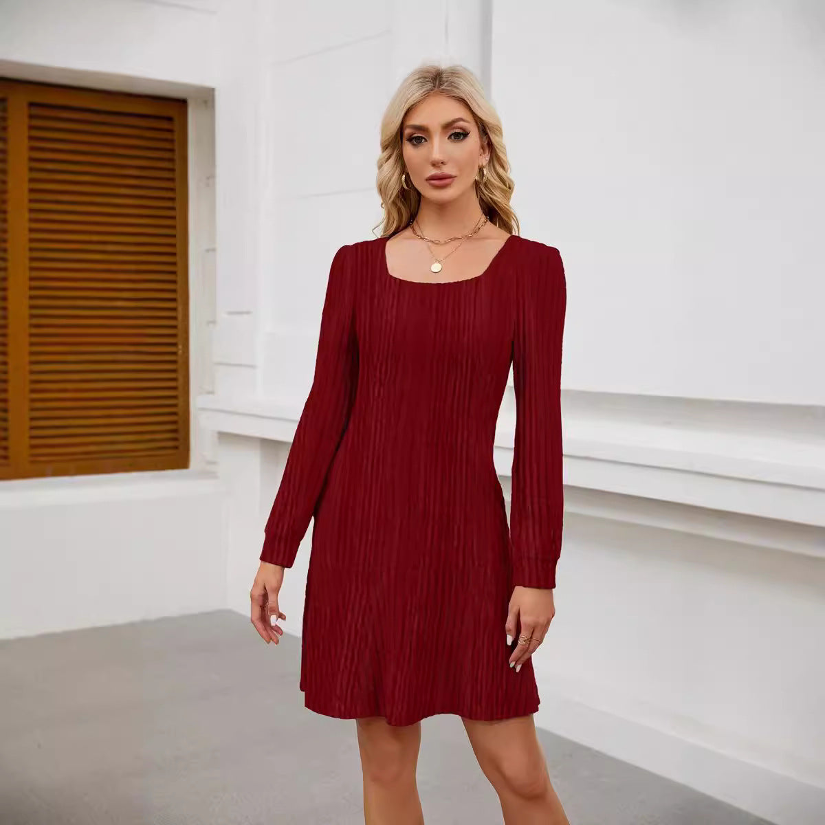 Long Sleeve Square Neck Mini Dress – Flattering and Stylish