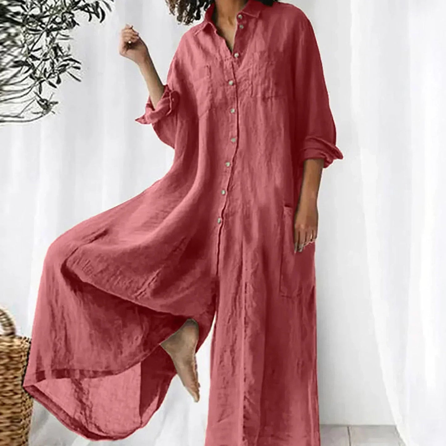 Loose Fit Wide-Leg Jumpsuit – Lightweight and Comfortable