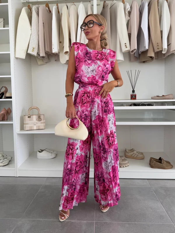 Pleated Wide-Leg Two-Piece Set – Stylish and Comfortable