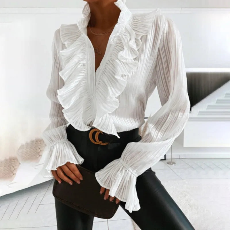 Ruffle Button Evening Blouse – Stylish and Versatile