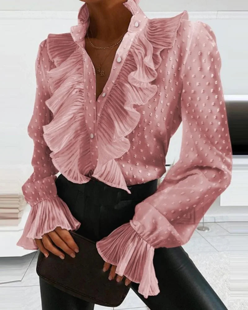 Ruffle Button Evening Blouse – Stylish and Versatile