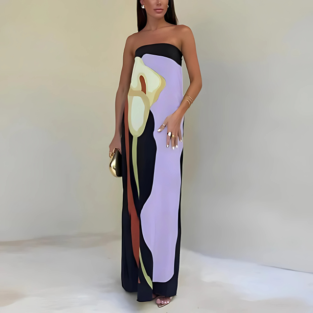 Strapless Long Cocktail Dress – Elegant and Flowing