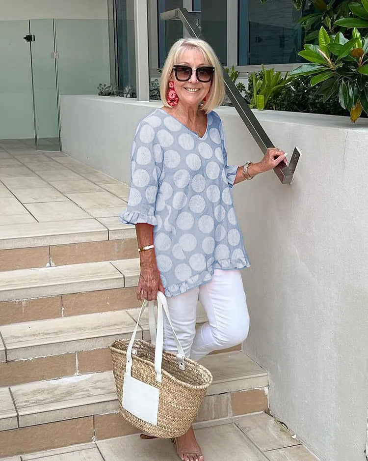 Summer V-Neck Casual Blouse – Comfortable and Everyday-Friendly