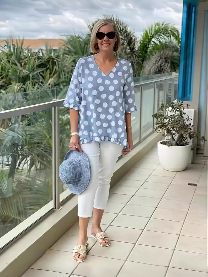 Summer V-Neck Casual Blouse – Comfortable and Everyday-Friendly