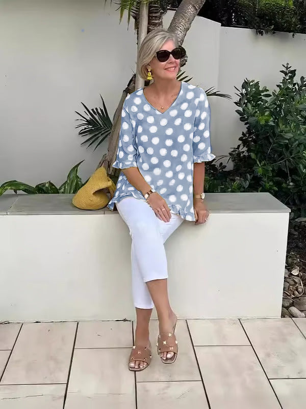 Summer V-Neck Casual Blouse – Comfortable and Everyday-Friendly