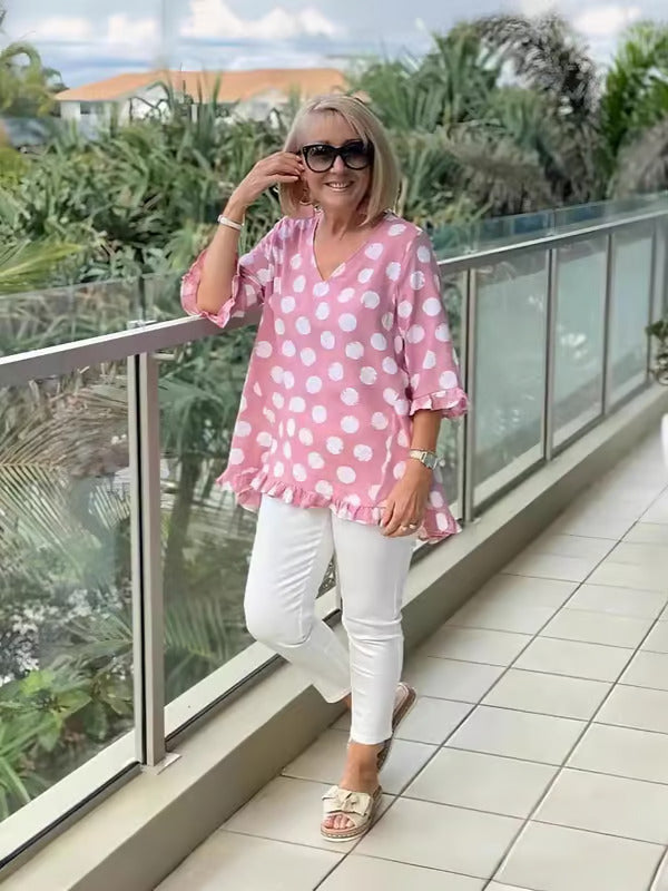 Summer V-Neck Casual Blouse – Comfortable and Everyday-Friendly
