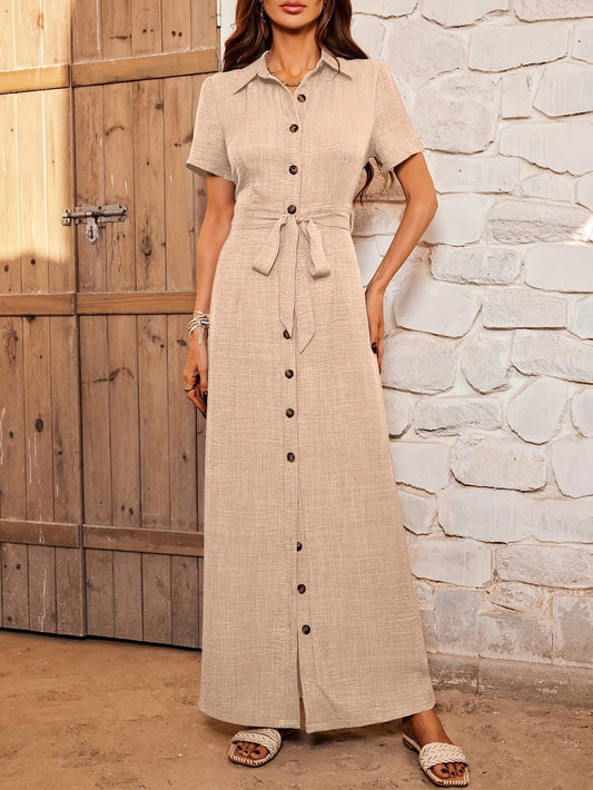 Elegant Single-Breasted Maxi Dress – Flowing and Refined