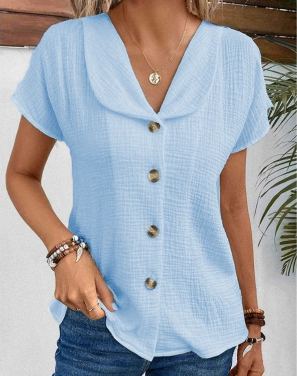Lightweight Button-Down Blouse with Lapel Collar – Elegant and Versatile