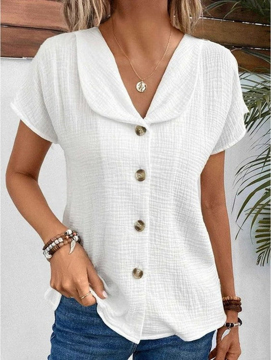 Lightweight Button-Down Blouse with Lapel Collar – Elegant and Versatile