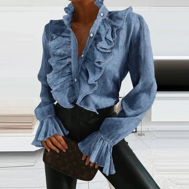 Ruffle Button Evening Blouse – Stylish and Versatile