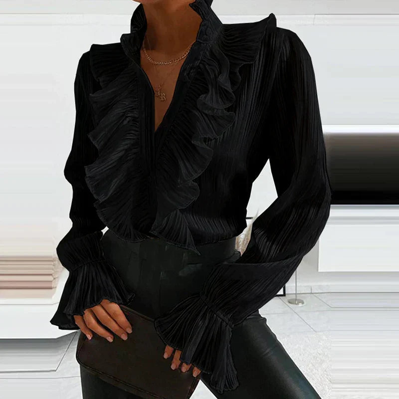 Ruffle Button Evening Blouse – Stylish and Versatile
