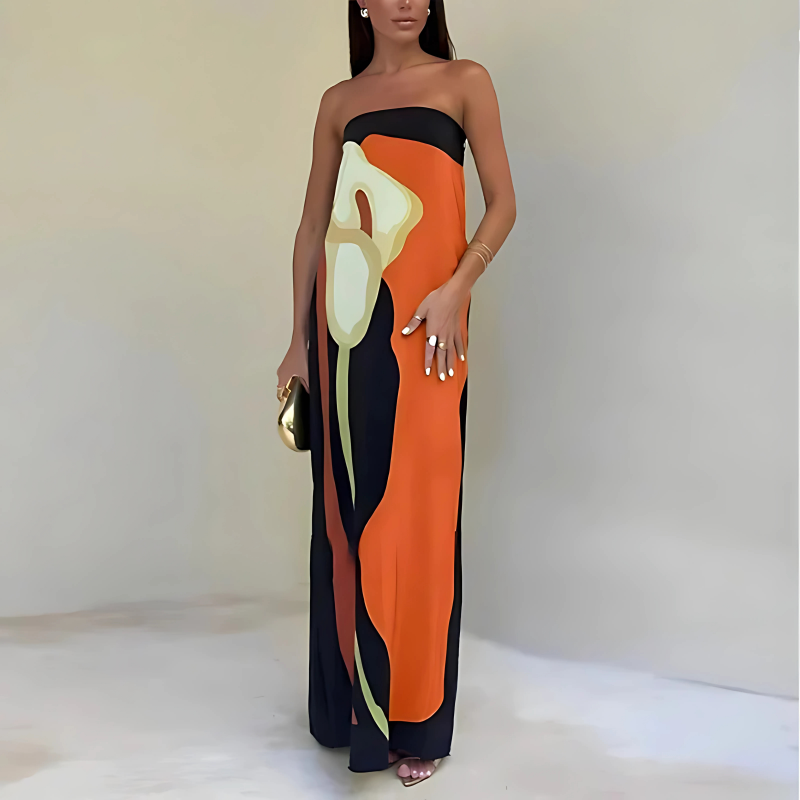 Strapless Long Cocktail Dress – Elegant and Flowing