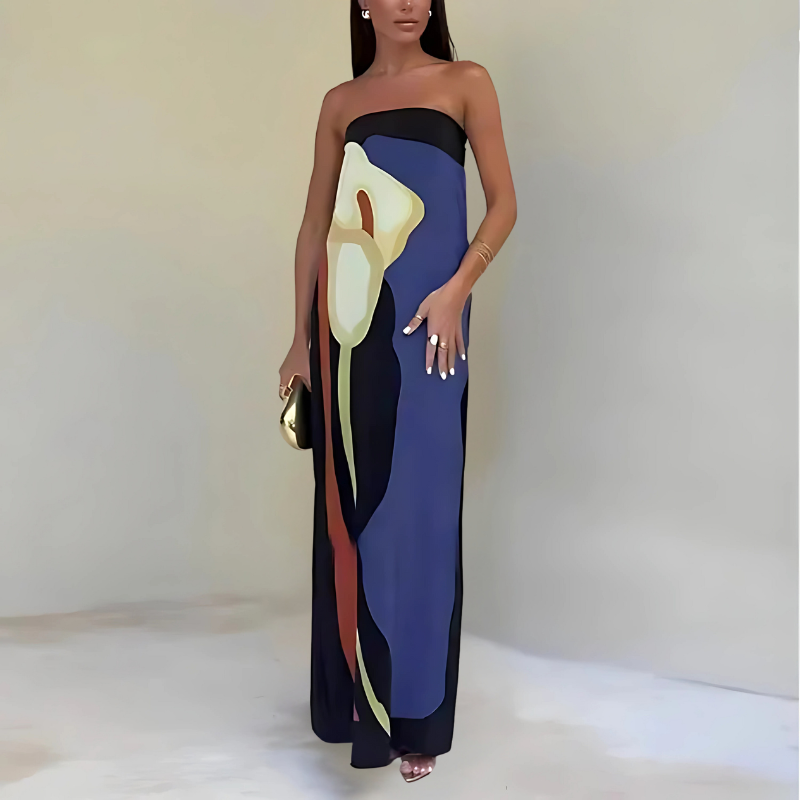 Strapless Long Cocktail Dress – Elegant and Flowing