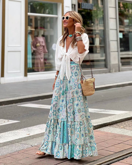Summer Floral Flared Maxi Skirt – Feminine and Flowy